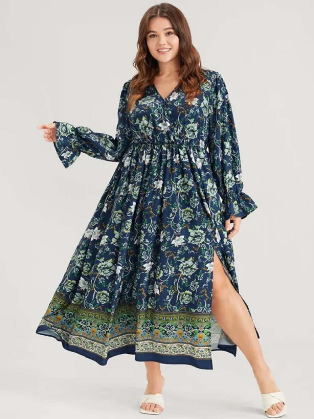 BloomChic Navy Floral Border-Print Maxi Dress